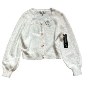 Madden Girl White Cardigan Sweater with Pink Flowers